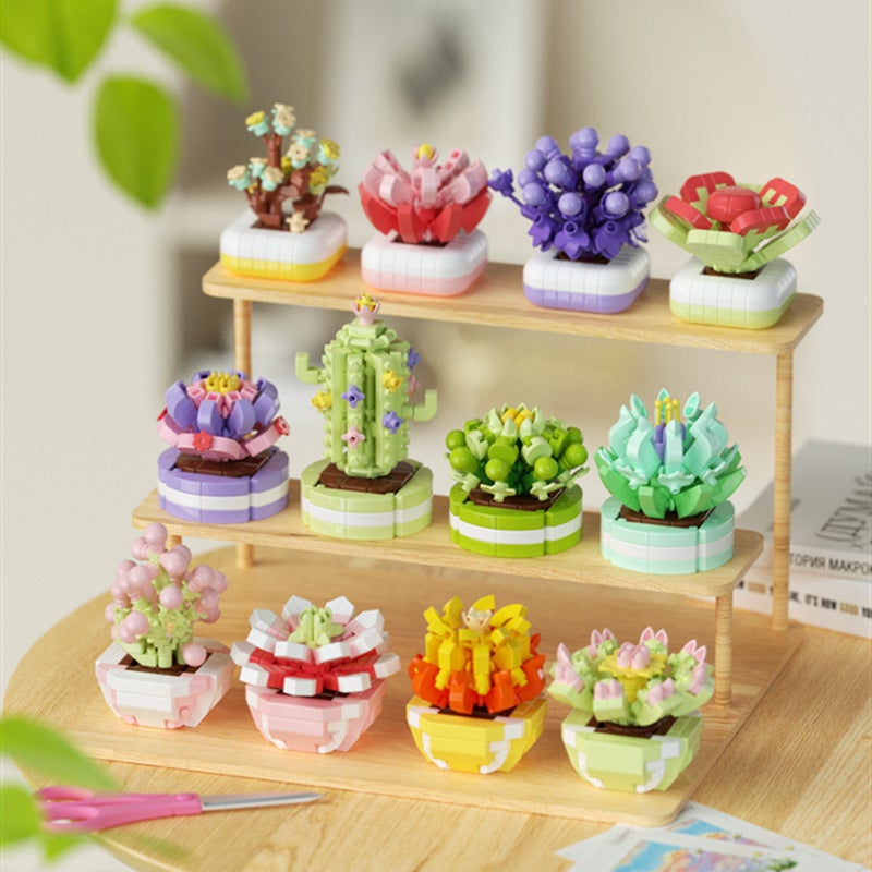Compatible With Lego Fleshy Flowers Plant Cactus Potted Building Blocks Assembled Toy Ornaments Teacher'S Day Gift - Image 2